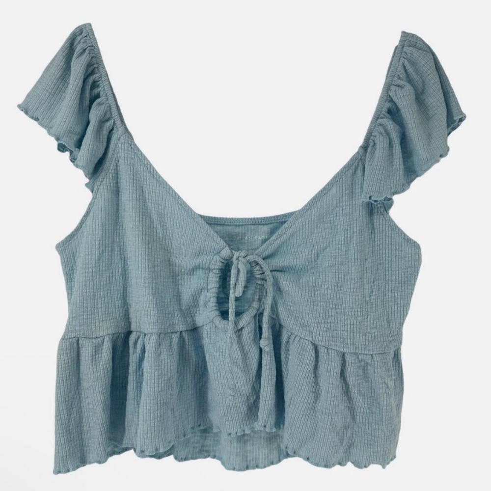 Sky Blue Ruffle Crop Blouse